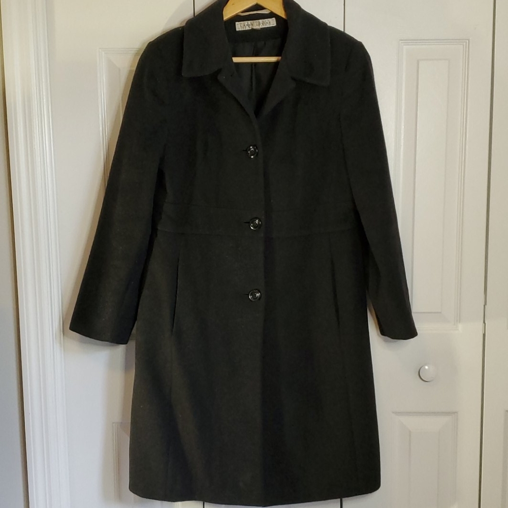 Larry Levine Charcoal Wool 3/4 Length Pea Coat